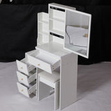 Small Size Left Bedside Cabinet Vanity Table Cushioned Stool, Extra Large Sliding Mirror, Multi W936P226029