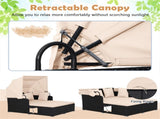 Beige Rattan Daybed Lounge W/ Retractable Top Canopy Side Tables Cushions 95150897