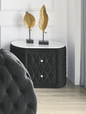 1pc Oval Faux Marble Top Nightstand 2- Drawers Storage Black Finish Button Faux Crystal B011P266092