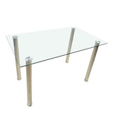 4-seat simple rectangular cylindrical leg table tempered glass stainless steel 30544522