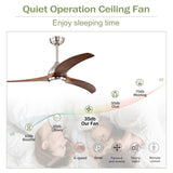 ZNTS 52" Solid Wood Blades Ceiling Fan With Light with Remote Control, Noiseless Reversible Motor, 6 60229797