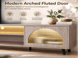 63" TV Stand with RGB LED Lights, Arched Fluted Glass Doors, Soft Close Hinges, Robot Vacuum 06191215