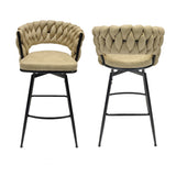 28" Technical Leather Woven Bar Stool Set of 2,Black legs Barstools No Adjustable Kitchen Island 74342489