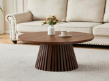 Walnut-colored Round Wooden Coffee Table, Flexible and Extendable,Space-saving,Fashionable Oval W3590P491826