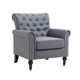 ZNTS Mid-Century Modern Accent, Linen Armchair w/Tufted Back/Wood Legs, Upholstered Lounge Arm W133354606