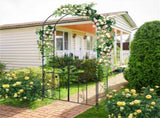2-in-1 Garden Arbor with Gate - Latchable Double DoorsSide Trellis, Galvanized Metal, Black 93168274