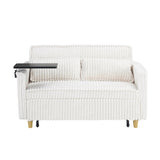 The pull-out push-in beige corduroy sofa with dual functions, equipped with a movable tabletop W1278P248126