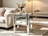 () 2-Drawer MDF Bedside Table with Mirror Finish 16.2*13*24.8in Silver 57490002