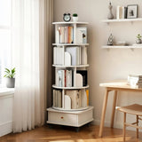 5 Tier Rotating Bookshelf, 360&deg Display Round Spinning Bookshelf with Wheels and Drawer, W3204P309488