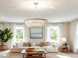 21.65" Farmhouse Chandelier, Matte White & Natural Wood Finish, 5xE26 Socket Max 60W, Bulbs Not W6558P574498