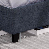 Queen Size Navy Blue Denim Squares Upholstered Platform Bed B108P160248