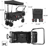 Collapsible Wagon Heavy Duty Folding Wagon Cart with Removable Canopy, 4" Wide Large All Terrain 65812025
