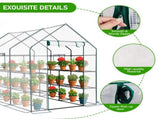 Large Walk-in Greenhouse with PE Cover & Side Windows, 12-Shelf Indoor Outdoor Portable Greenhouse 97679406