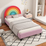 ZNTS Rainbow Design Upholstered Twin Platform Bed Cute Style Princess Bed for Boys & Girls, Teens, WF317595AAZ