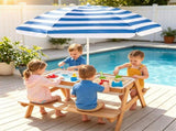 3-in-1 Kids Picnic Table with Adjustable Umbrella, Fir Wood Outdoor Activity Table Set with 27708092