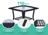 Outdoor Wicker Side Table, Rattan End Table with Glass Top, Patio Coffee Bistro Table for Indoor 93086851