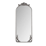 58"x24" Arched Full Body Mirror with Vintage Ornate Carved Applique on Top and Bottom, Hanging Wall W757P286274