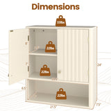 Beige Fluted Wall Cabinet - Over-Toilet Storage w/ 2 Doors Open Shelf 3-Position 70510098