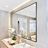 36x24 inches Modern Black Bathroom Mirror with Aluminum Frame Vertical or Horizontal Hanging W70837198