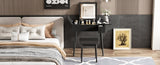 27.9'' Black Makeup Vanity Desk with Flip Top Mirror and LED Light, Dressing Table with Charging N704P210491B