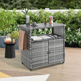 Outdoor Wicker Bar Cart, Patio Wine Serving Cart w/Wheels , Rolling Rattan Beverage Bar Counter W640P175463
