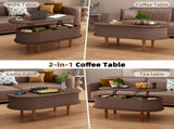 Fluted Lift Top Coffee Table with Hidden Compartment, Wooden Center Table, Modern Oval Lift Tabletop 32995757