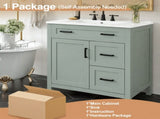 30" Sage Green Bathroom Vanity with Ceramic Sink, Solid Wood Frame, 2 Drawers, 1 N729P338555S