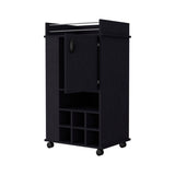 ZNTS Allandale 1-Door Bar Cart with Wine Rack and Casters Black B062111721