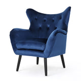 ZNTS Seigfried Mid-Century Velvet Arm Chair, Navy Blue / Black, 28.5D x 34.25W x 39.75H in 56589.00NVLTNBLU