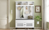 U-Can 5-in-1 Entryway Bench with Shutter-shaped doors, Coat Rack, Cushion and 4 Sturdy Hooks, 47.2'' WF311556AAK