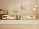 Full-Size Wooden Children's Bed with Gate and Bed Slats Painted Pine Fence-Style Bed 48686277