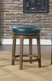Round Swivel Counter Height Stools Set of 2, Green Faux Leather 360-degree Swivel Seat Nailhead Trim B011P201569