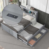 ZNTS Full Size Platform Bed with Storage Headboard, USB, Twin Size Trundle and 3 Drawers, Gray 72696282