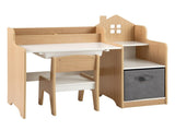 Kids Table and Chair Set with Storage Drawers House-Shaped Study Desk for Playroom Bedroom- Natural 44754457