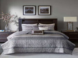 6 Piece Reversible Jacquard Quilt Set with Throw Pillows Grey/Taupe Full/Queen B03597477