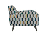 Darien Accent Arm Chair in Yellow, Olive and Navy Stripe Pattern with Dark Brown Solid Wood Legs B127P495074