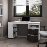 Loris Extendable Desk with Two Drawers, Open Shelves, and Sliding Mechanism B128P263731