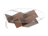 The Round Coffee Table with Glass Top and Geometric Abstract Art Deco Base Storage Shelves, Walnut, N735P350383D