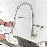 Heavy Duty Commercial Style LEDKitchen Sink Faucet, Single Handle Pre-Rinse Spring Sprayer Kitchen W1932P172301