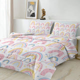 Rainbow Pattern Comforter Set for Women Pink and Yellow Rainbow Star Comforter 3 Piece with 2 Pillow 37361918