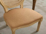 French Style Solid Wood Frame Antique Painting Linen Fabric Rattan Back Dining Chair,Faux Cane W1143P540086