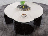 Set of 2 Round Nesting Coffee Table for Small Place, living room end table with white sintered stone W2899P405896