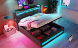 Full size Upholstered Platform bed with a Hydraulic Storage System, LED and USB Charging, Grey 28931519