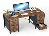 47 Inch Computer Desk with 8 Fabric Drawer, Home Office Desk with Power Outlets, Large Storage,Rust 35212741