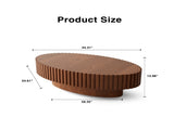 Oval Coffee Table Handcrafted Relief Sturdy Pedestal Wooden Olive-Shaped Tea Table for Living Room W3081P255090
