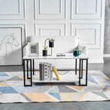 Coffee Table, 2 Layers 1.5cm Thick Marble MDF Rectangle 39.37" L Tabletop Iron Coffee Table , Dining 83238180