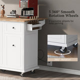 Kitchen Island with Drop Leaf, 53.9" Width Rolling Kitchen Cart on Wheels with Internal Storage Rack WF312383AAW