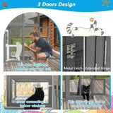 Outdoor Wooden Cat- Large Solid Wood Cat Cage Playpen with 2 Jumping Platforms & 7 Napping Houses, 86589654