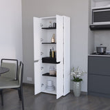 FM FURNITURE Keyser Multistorage Kitchen Pantry with 5 Shelves and 4 Doors, White/Black B128P321071
