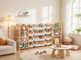 3-in-1 Wooden Toy Organizer with Stuffed Animal Storage, Bookshelf & 12 Bins, Multi-Function Storage 09264290